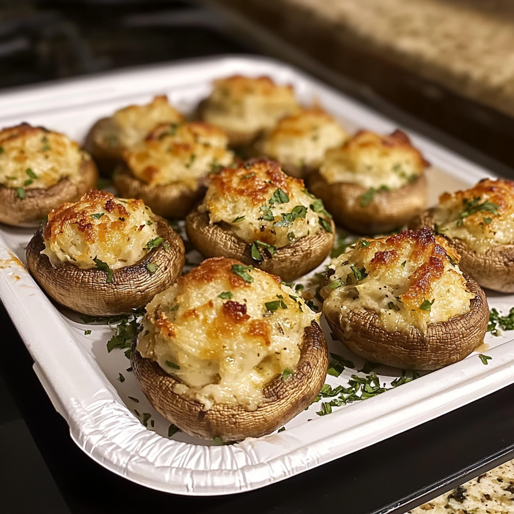 Champignons farcis gratinés au fromage.