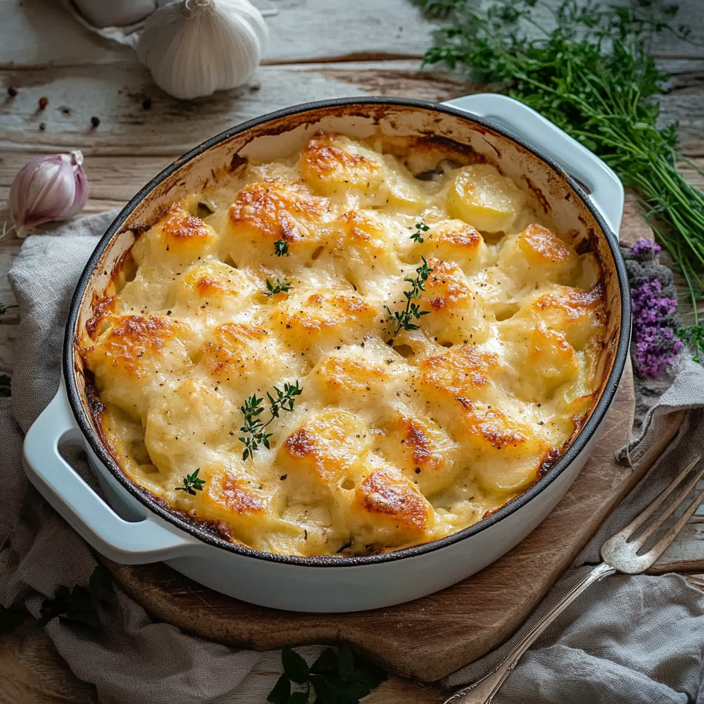 Gratin de choufleur doré et crémeux sorti du four.